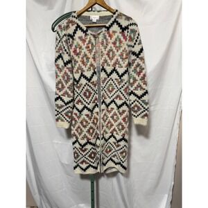 Womens Southwestern Long Cardigan Fuzzy Aztec Tribal Open Front Sweater Duster L